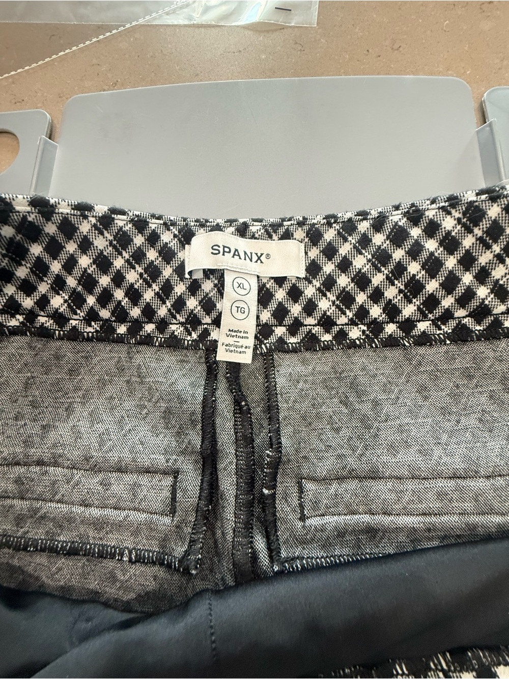 Spanx High-Rise Wide-Leg Plaid prefectFit Ponte Trousers in Black and White - Picture 6 of 7